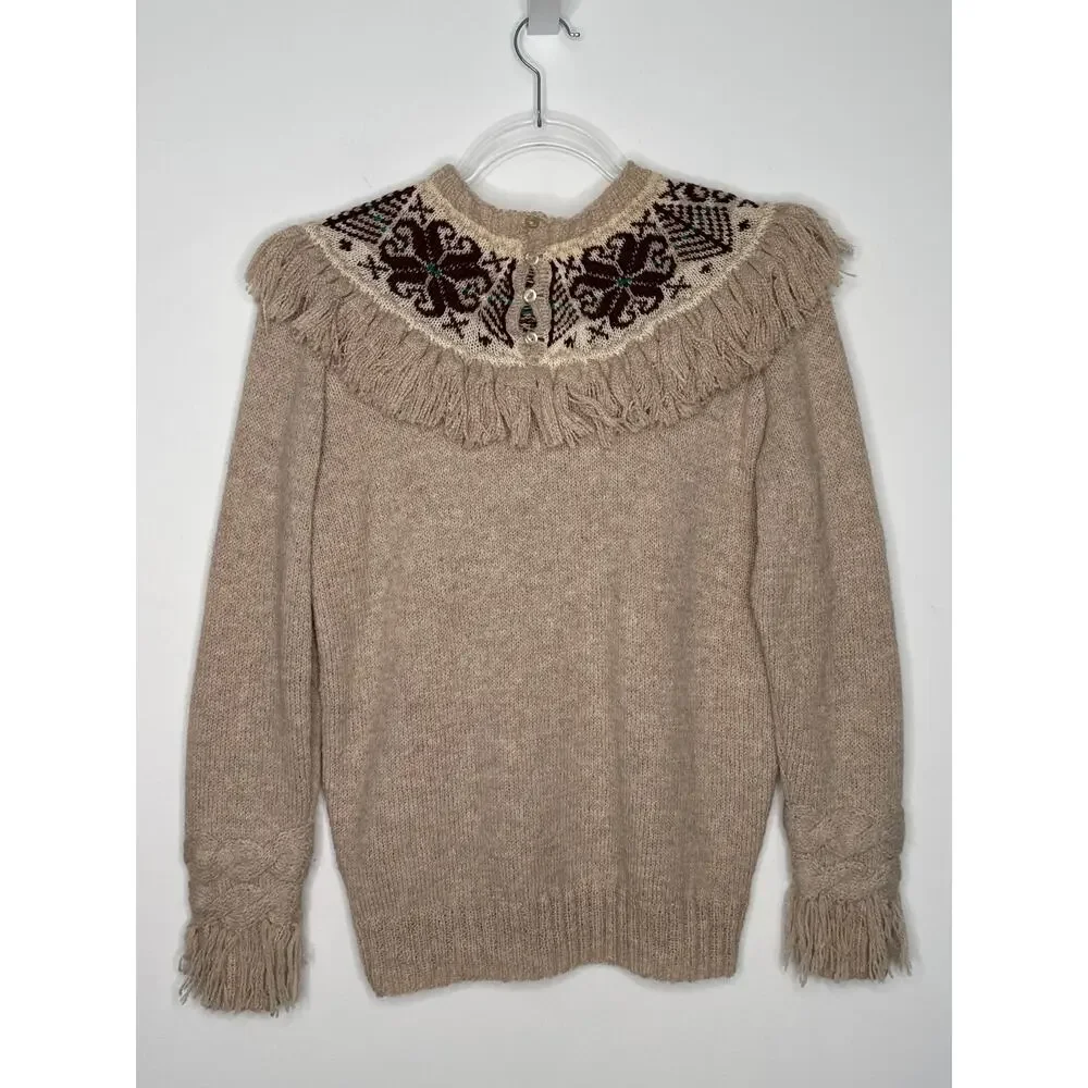 1970s Unbranded Nordic Knit Sweater & Skirt Set w/ Belt medium